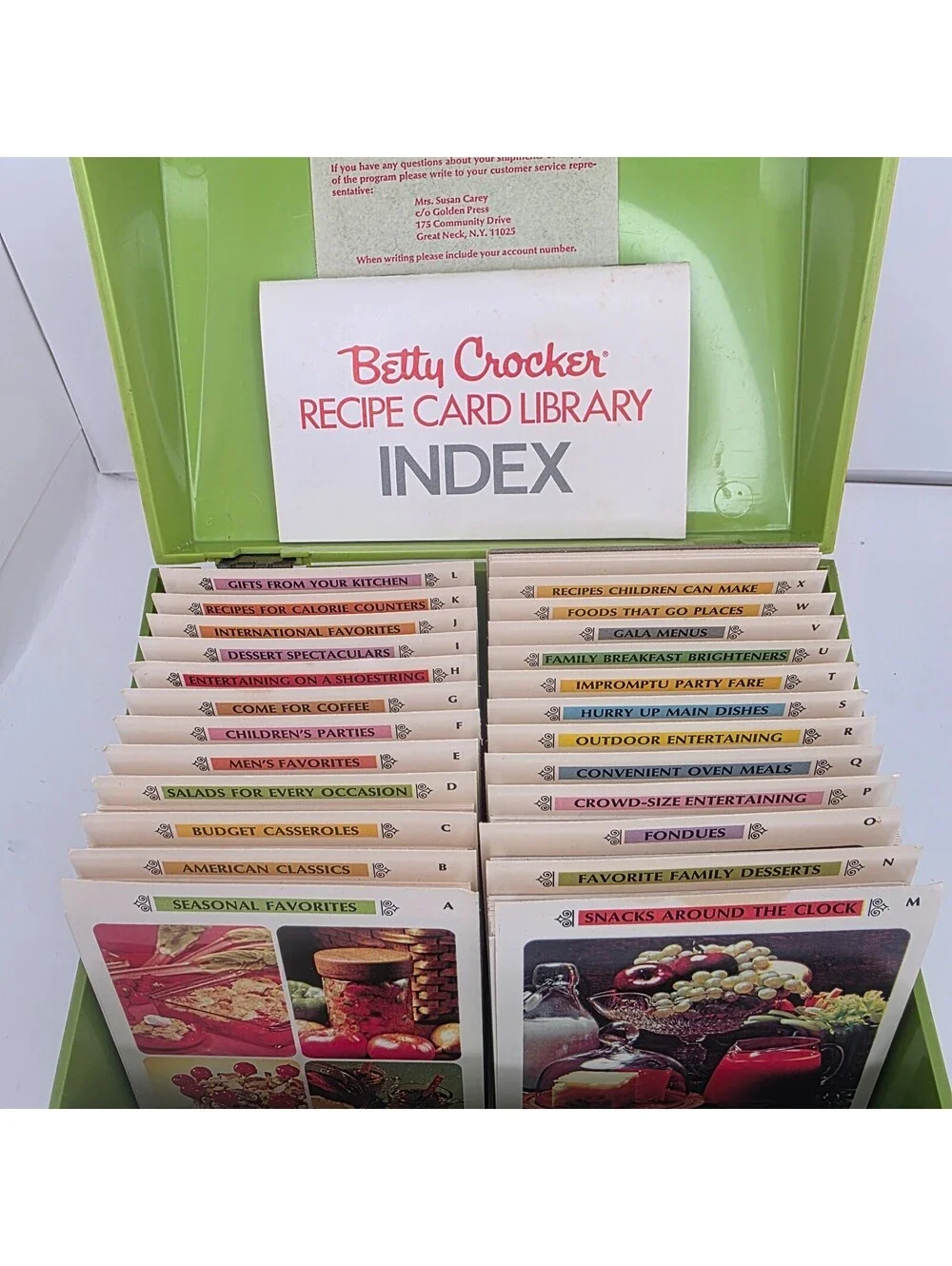 Vintage 1971 Betty Crocker Recipe Card Library Avocado Green Box Set Complete